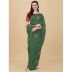 Generic Women's Silk Blend Embroidered Saree With Unstitched Blouse 5.5Mtr (Light Green)