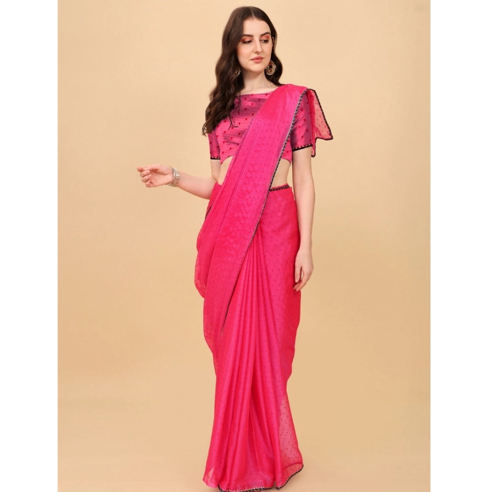 Generic Women's Silk Blend Embellished Saree With Unstitched Blouse 5.5Mtr (Pink) Secondary image