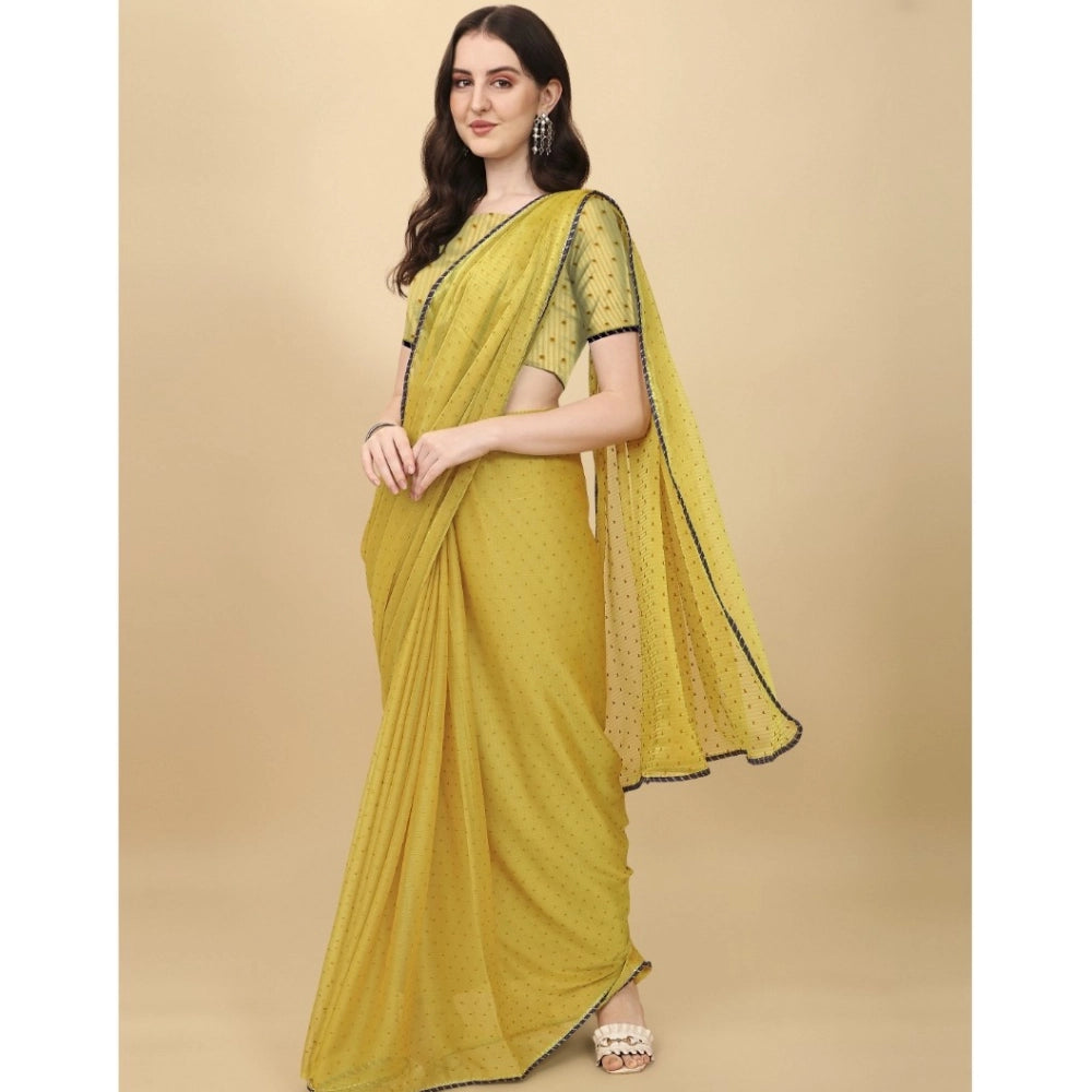 Generic Women's Silk Blend Embellished Saree With Unstitched Blouse 5.5Mtr (Mustard) Secondary image