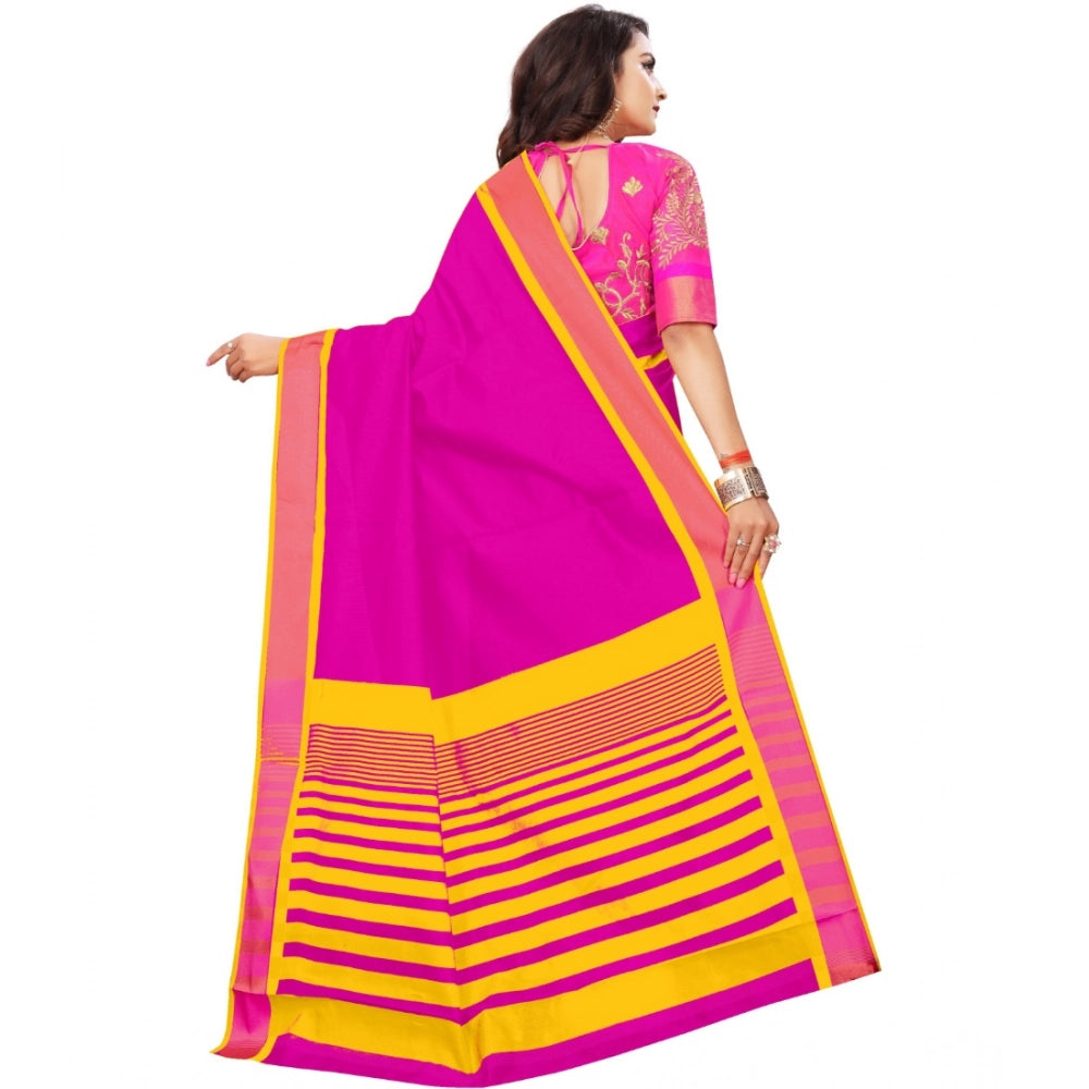 Generic Women's Jacquard Woven Saree With Unstitched Blouse 5.5Mtr (Pink) Secondary image