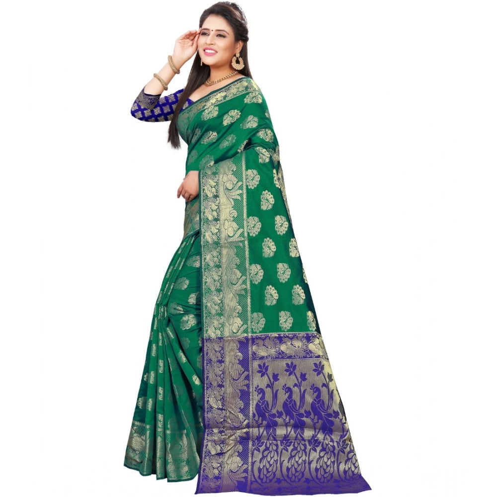 Generic Women's Jacquard Woven Saree With Unstitched Blouse 5.5Mtr (Green) Secondary image