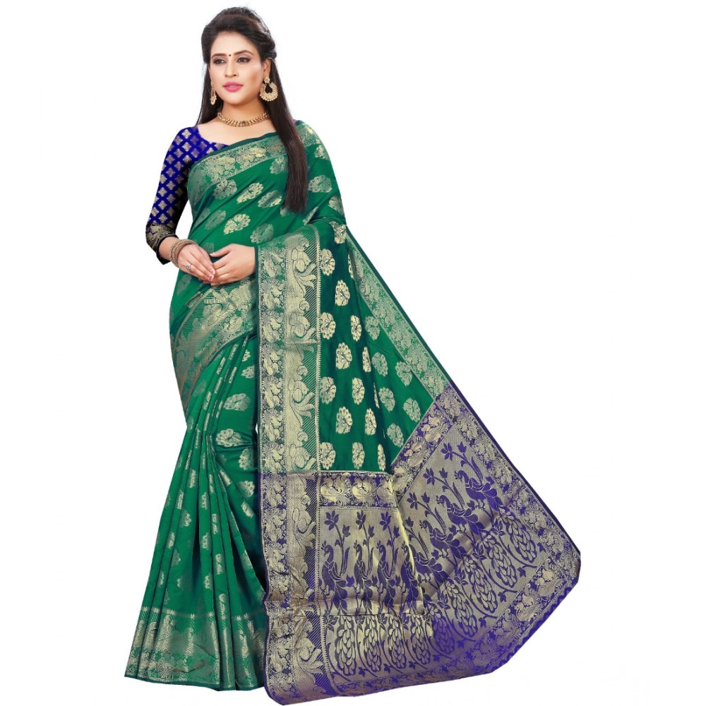 Generic Women's Jacquard Woven Saree With Unstitched Blouse 5.5Mtr (Green) Main image