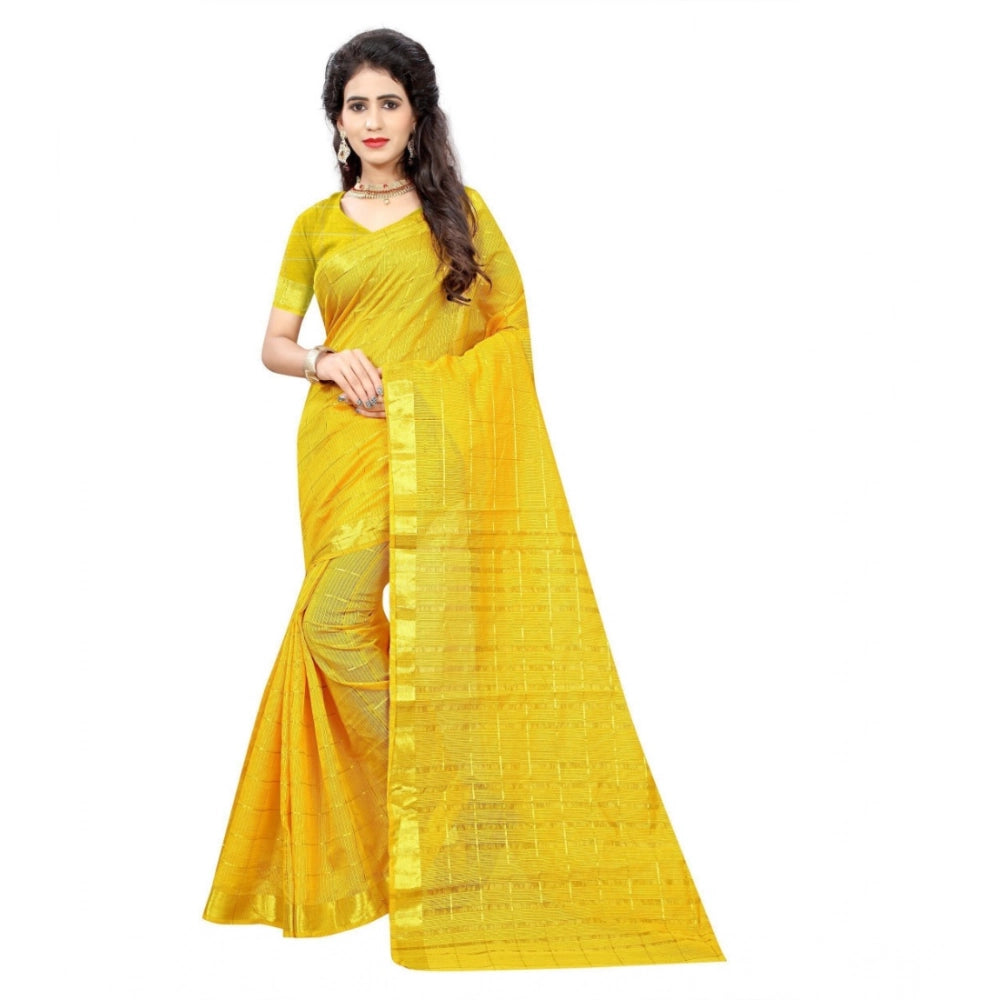 Generic Women's Jacquard Woven Saree With Unstitched Blouse 5.5Mtr (Yellow) Main image