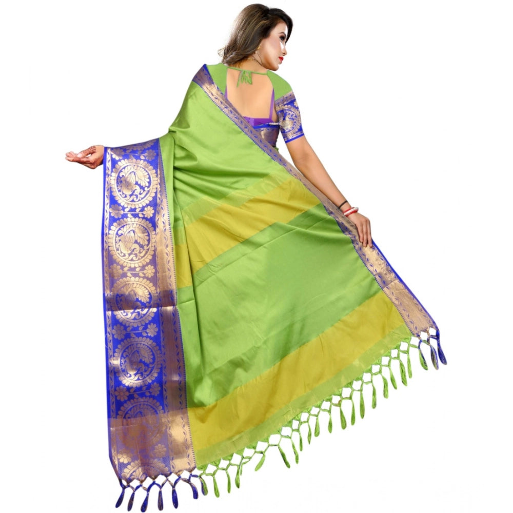 Generic Women's Jacquard Woven Saree With Unstitched Blouse 5.5Mtr (Green) Secondary image