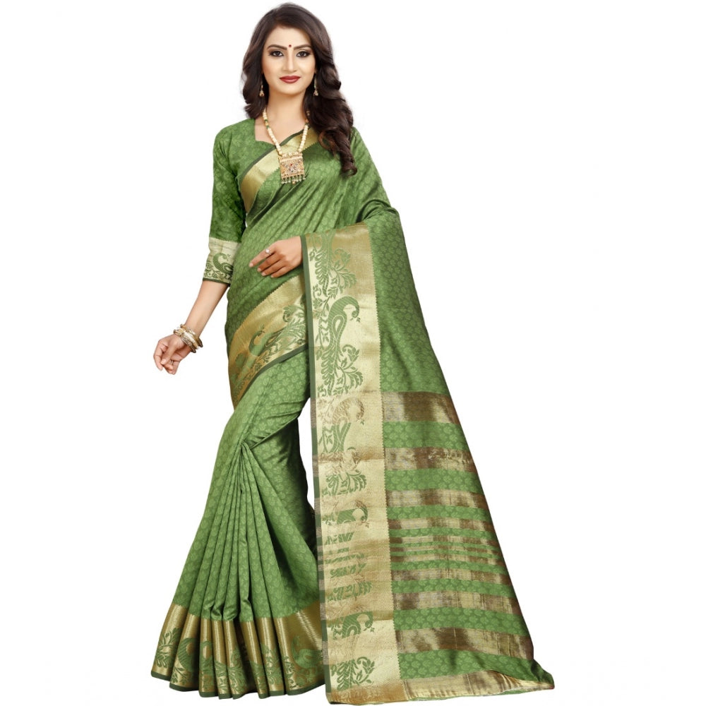 Generic Women's Jacquard Woven Saree With Unstitched Blouse 5.5Mtr (Green) Main image