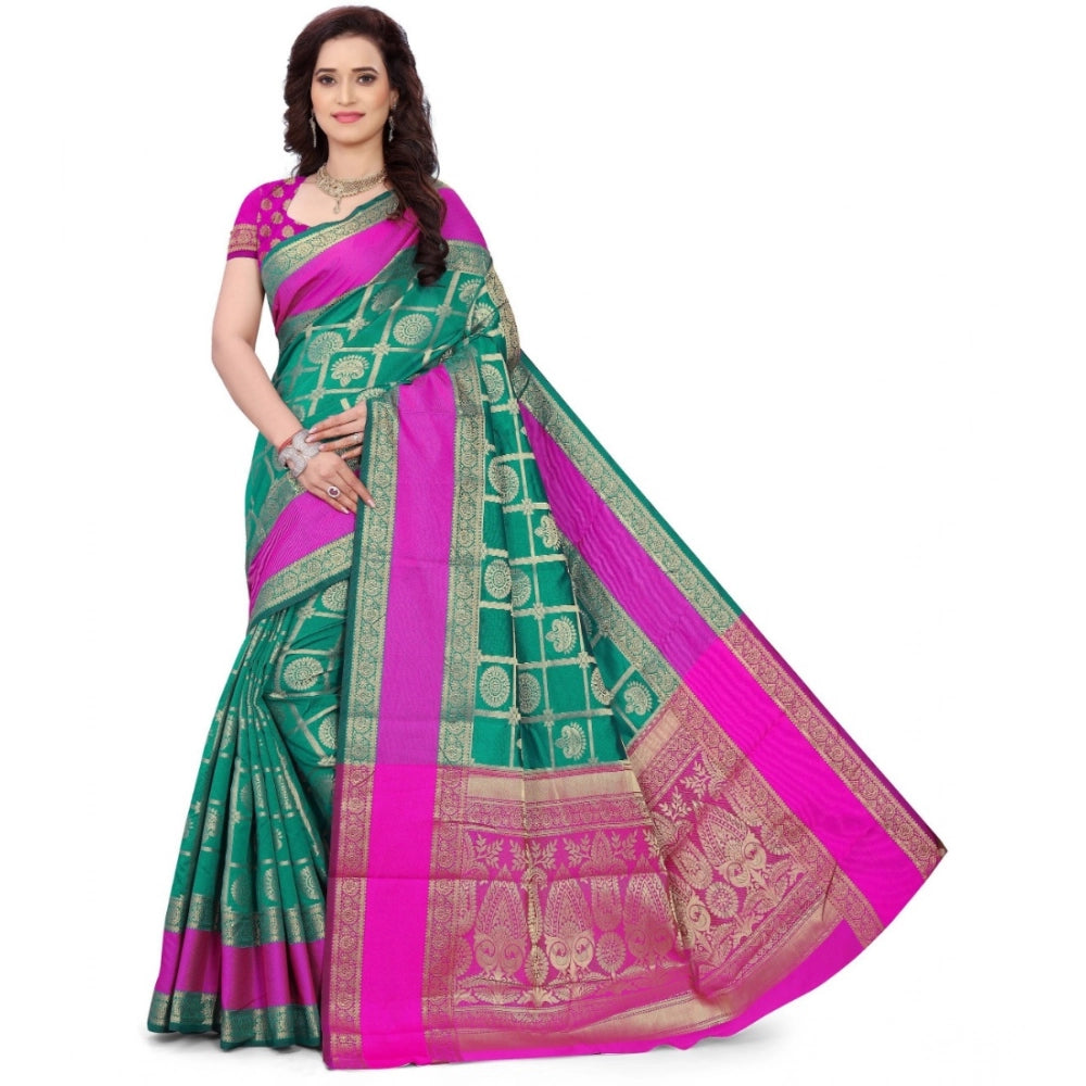 Generic Women's Jacquard Woven Saree With Unstitched Blouse 5.5Mtr (Light Green) Main image