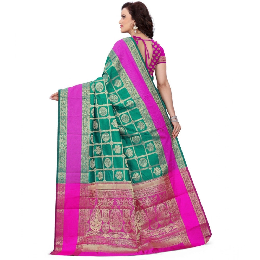 Generic Women's Jacquard Woven Saree With Unstitched Blouse 5.5Mtr (Light Green) Secondary image