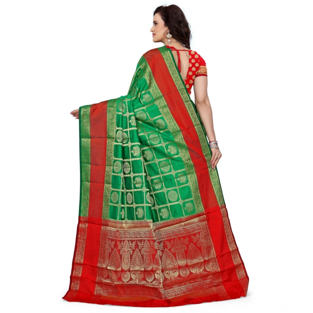 Generic Women's Jacquard Woven Saree With Unstitched Blouse 5.5Mtr (Green) Secondary image