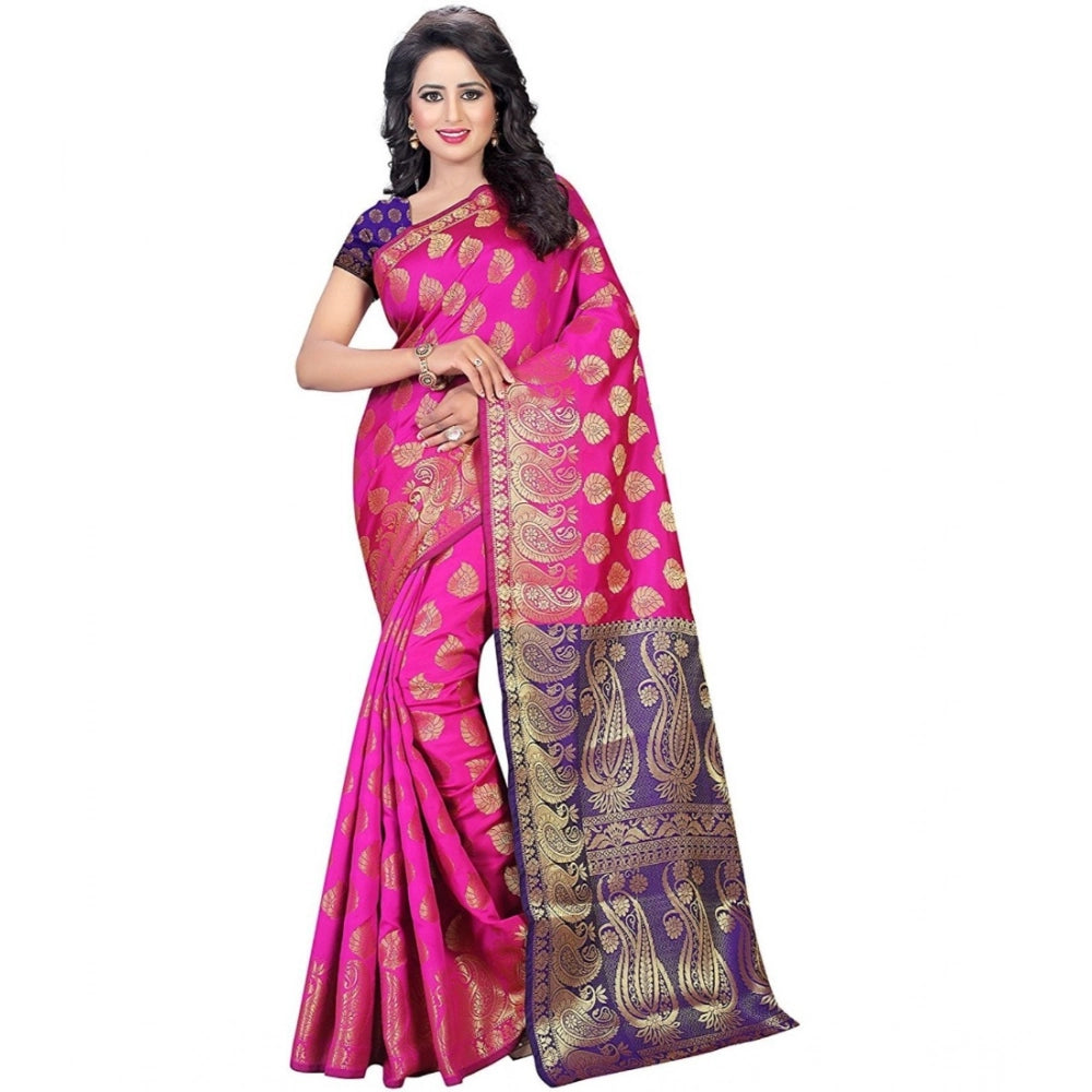 Generic Women's Jacquard Woven Saree With Unstitched Blouse 5.5Mtr (Pink) Main image