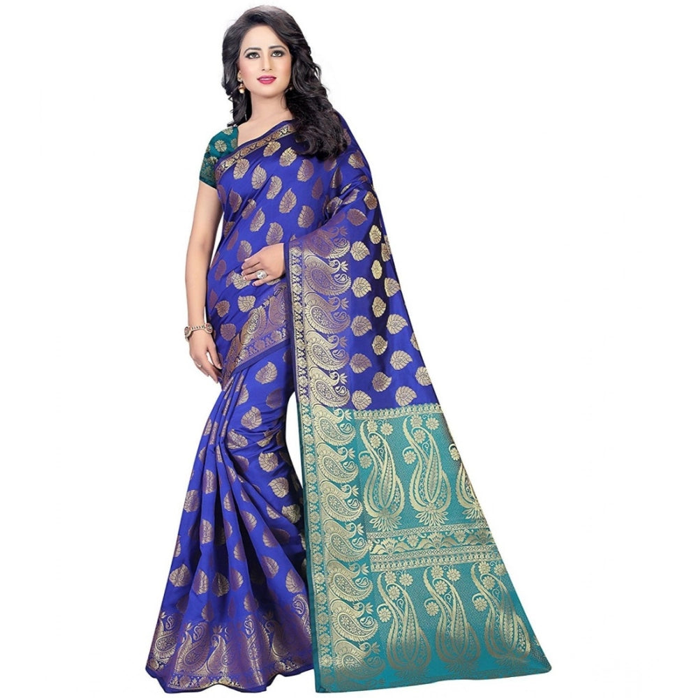 Generic Women's Jacquard Woven Saree With Unstitched Blouse 5.5Mtr (Blue) Main image