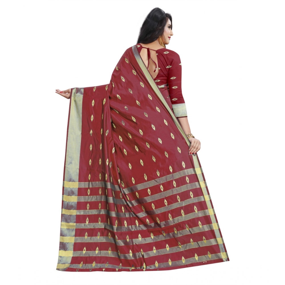 Generic Women's Silk Blend Woven Saree With Unstitched Blouse 5.5Mtr (Red) Secondary image