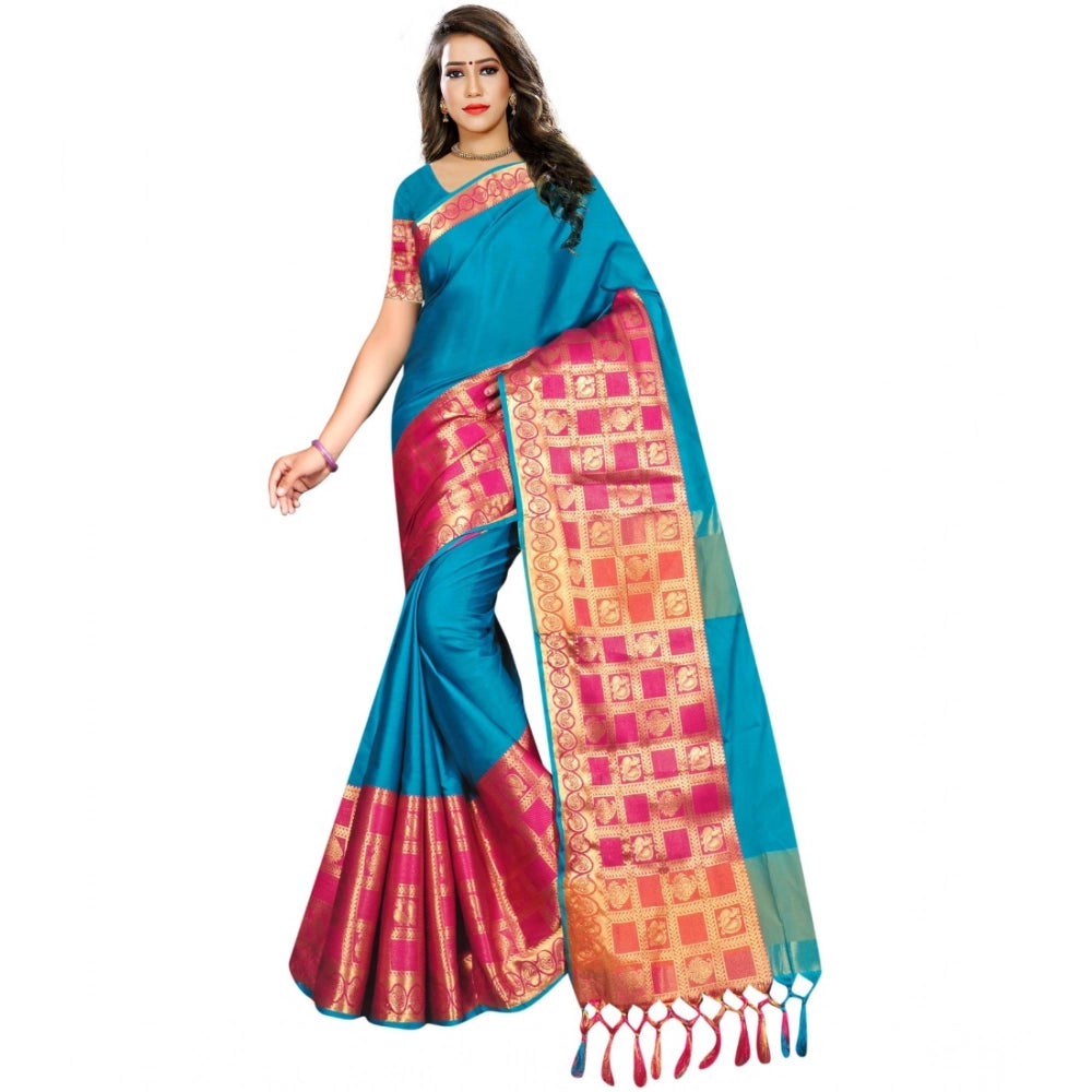 Generic Women's Jacquard Woven Saree With Unstitched Blouse 5.5Mtr (Multicolor) Main image