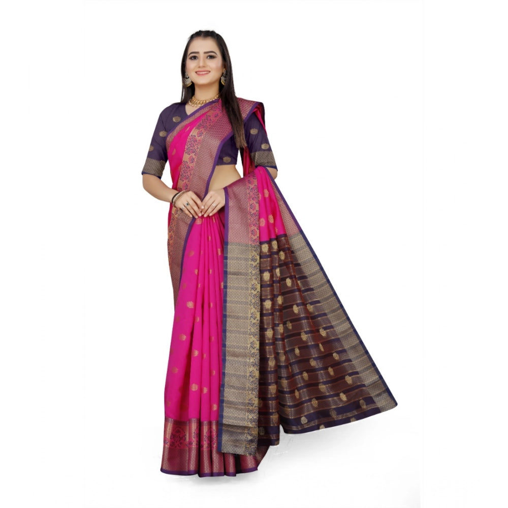 Generic Women's Jacquard Woven Saree With Unstitched Blouse 5.5Mtr (Pink) Secondary image