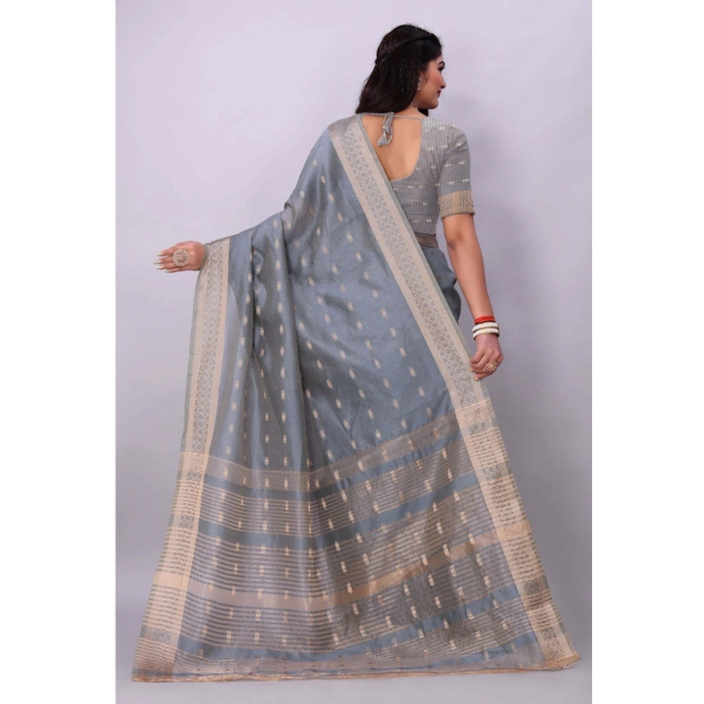 Generic Women's Silk Blend Woven Saree With Unstitched Blouse 5.5Mtr (Grey) Secondary image