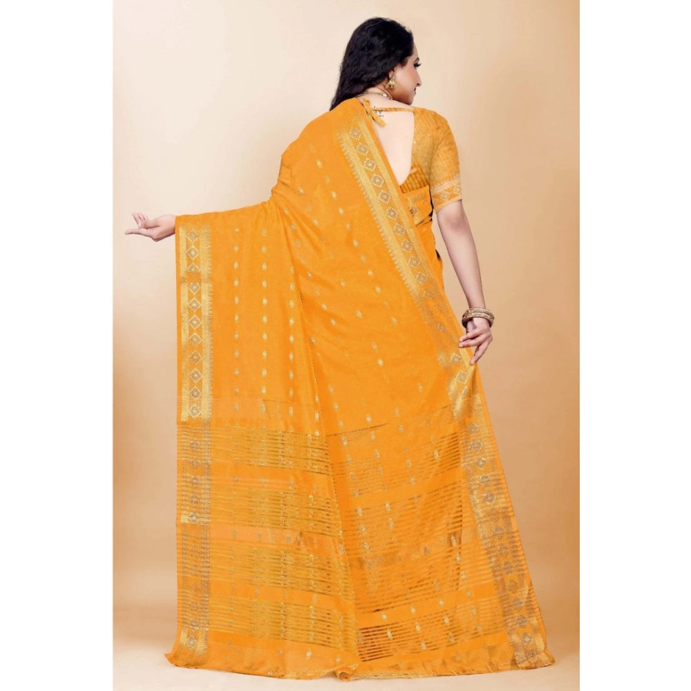 Generic Women's Silk Blend Woven Saree With Unstitched Blouse 5.5Mtr (Yellow) Secondary image