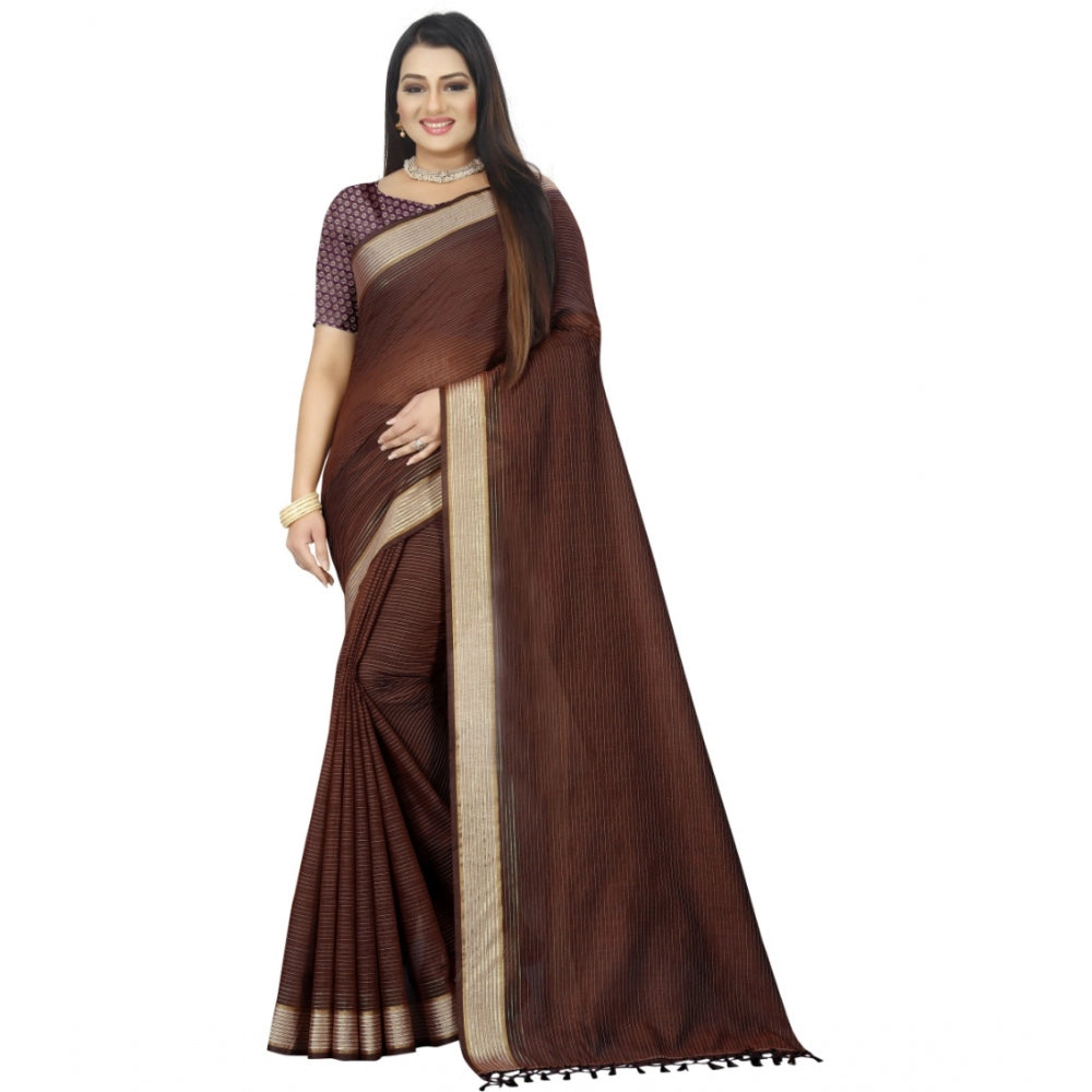 Generic Women's Cotton Blend Solid/Plain Saree With Unstitched Blouse 5.5Mtr (Magenta) Main image