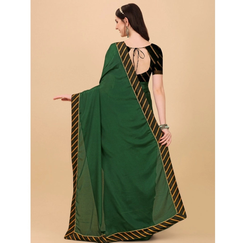 Generic Women's Chiffon Self Design Saree With Unstitched Blouse 5.5Mtr (Green) Secondary image
