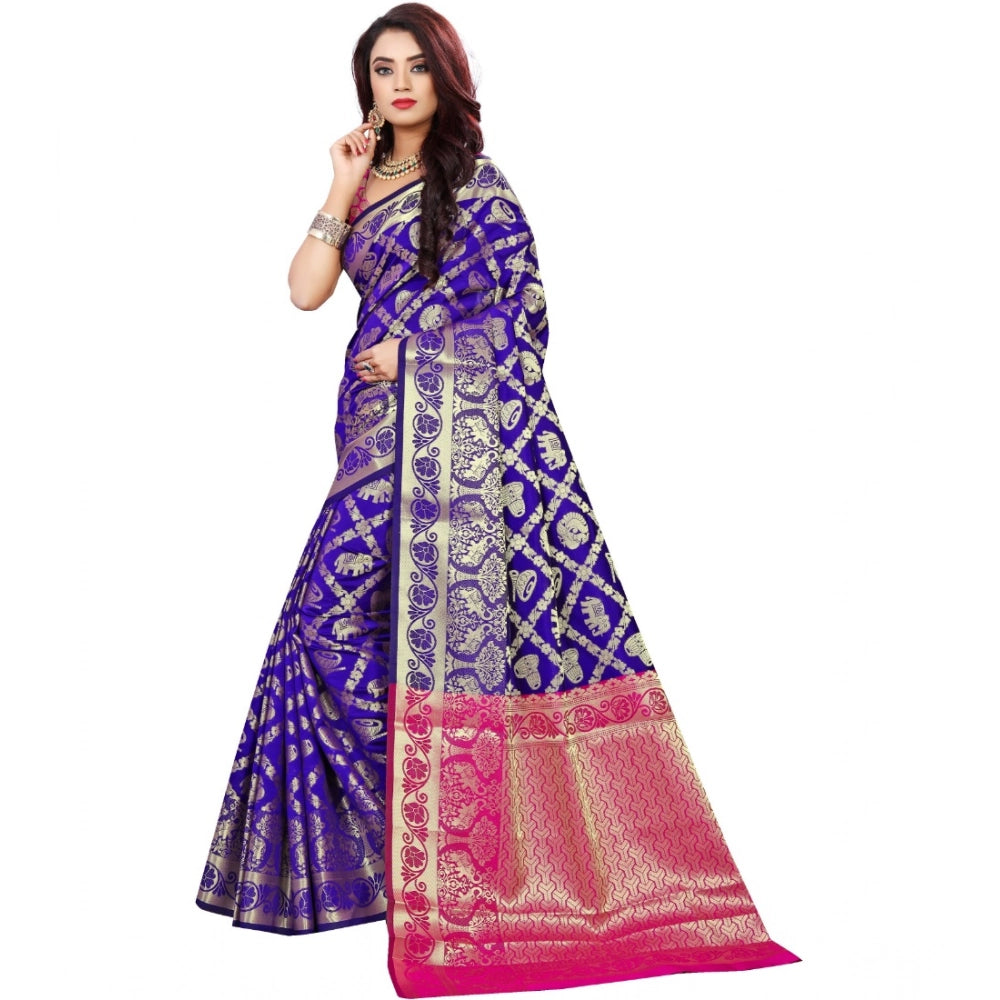 Generic Women's Jacquard Woven Saree With Unstitched Blouse 5.5Mtr (Blue) Secondary image