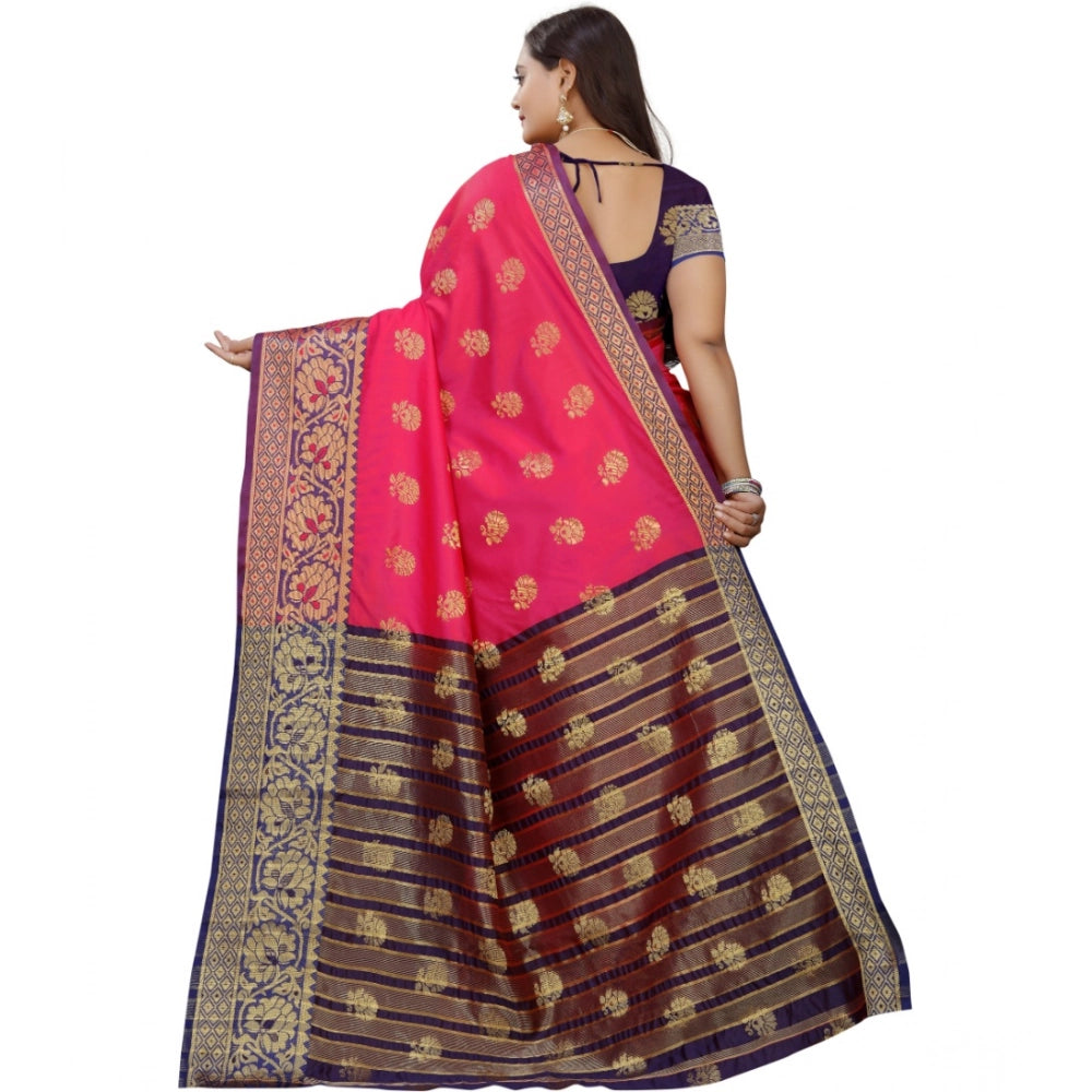 Generic Women's Silk Blend Woven Saree With Unstitched Blouse 5.5Mtr (Multicolor) Secondary image