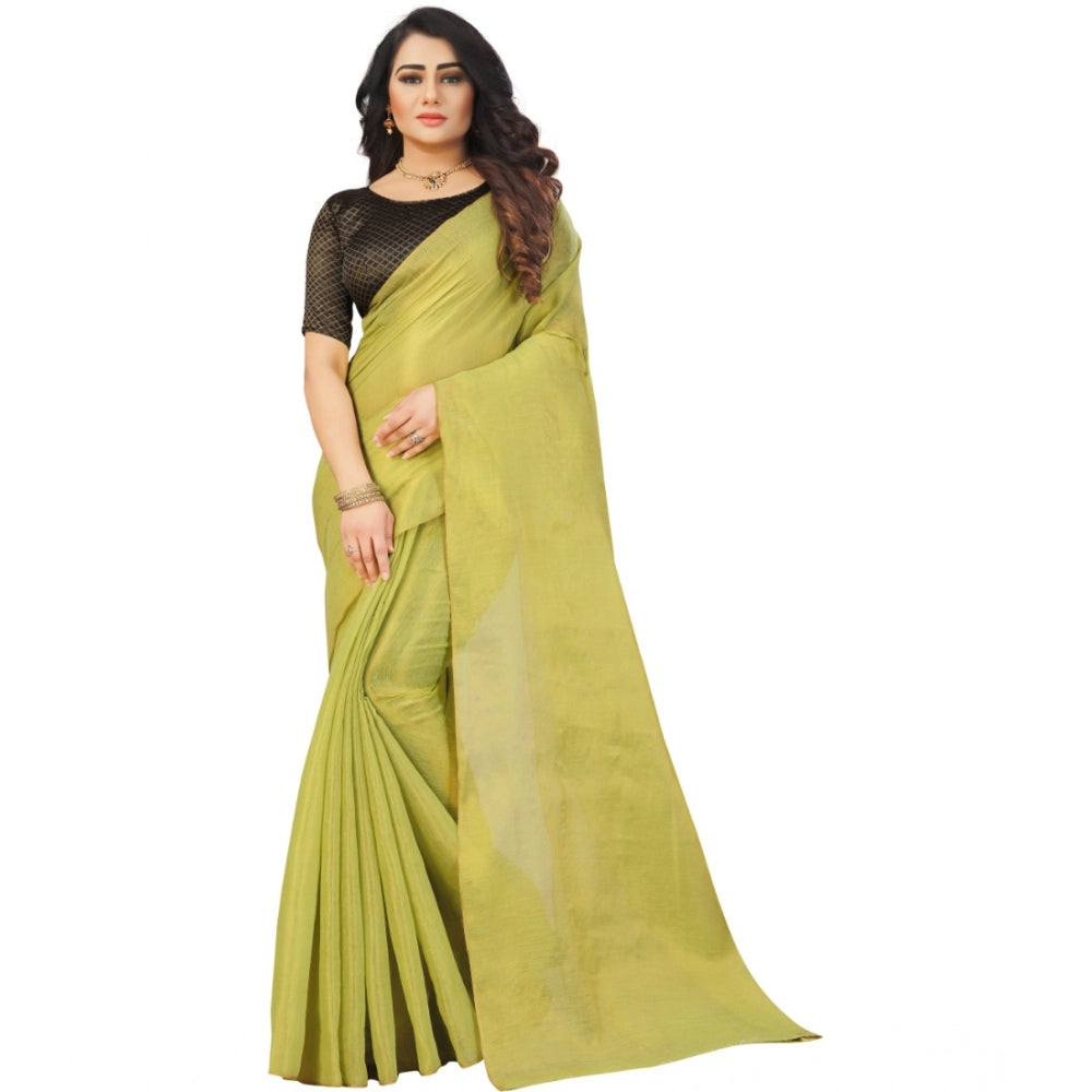 Generic Women's Cotton Silk Self Design Saree With Unstitched Blouse 5.5Mtr (Light Green) Main image