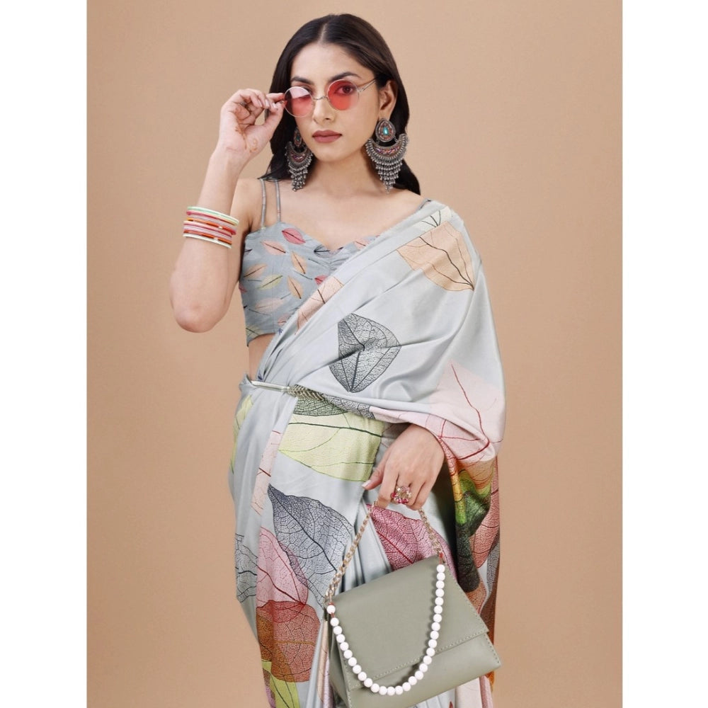 Generic Women's Crepe Digital Print Saree With Unstitched Blouse 5.5Mtr (Multicolor) Secondary image