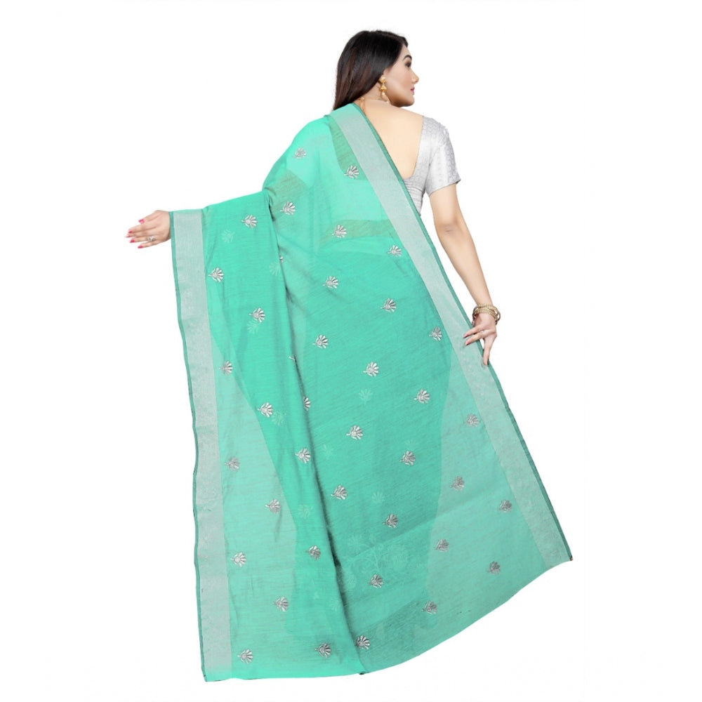Generic Women's Cotton Silk Embroidered Saree With Unstitched Blouse 5.5Mtr (Light Green) Secondary image