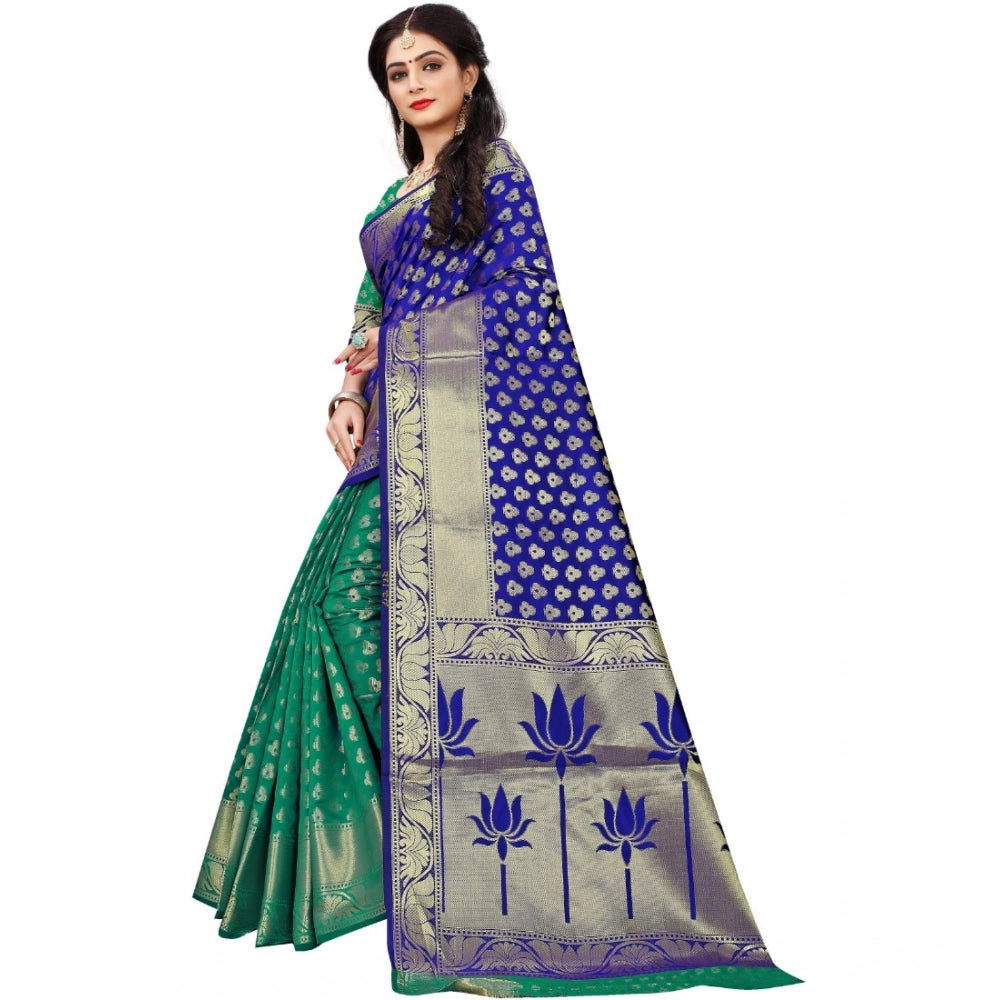 Generic Women's Jacquard Woven Saree With Unstitched Blouse 5.5Mtr (Green) Secondary image