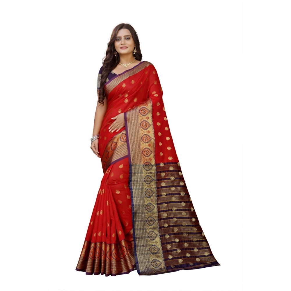 Generic Women's Silk Blend Woven Saree With Unstitched Blouse 5.5Mtr (Purple-Red) Main image