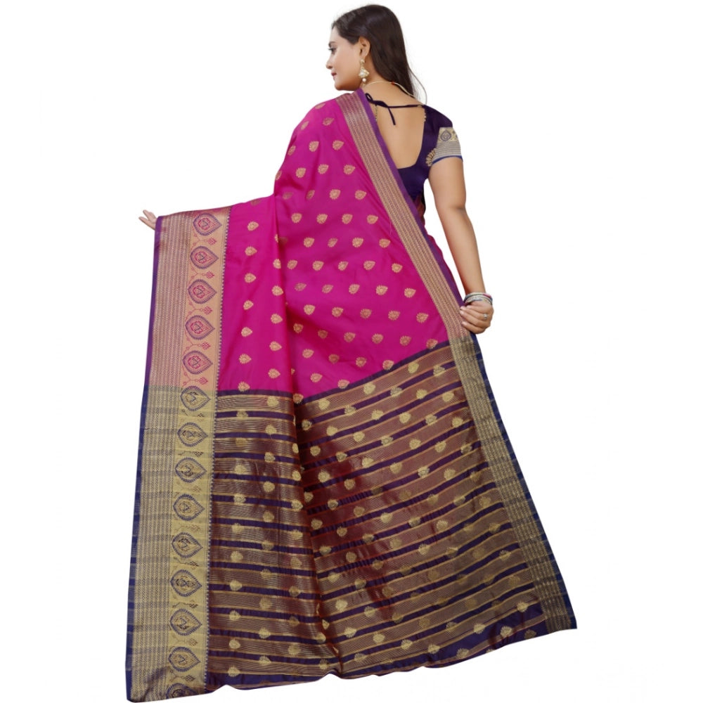 Generic Women's Silk Blend Woven Saree With Unstitched Blouse 5.5Mtr (Purple-Pink) Secondary image