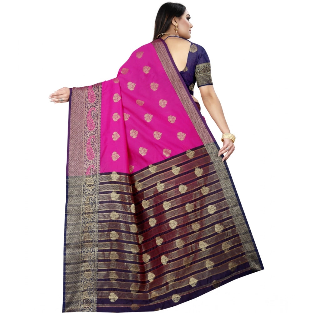 Generic Women's Silk Blend Woven Saree With Unstitched Blouse 5.5Mtr (Purple-Pink) Secondary image