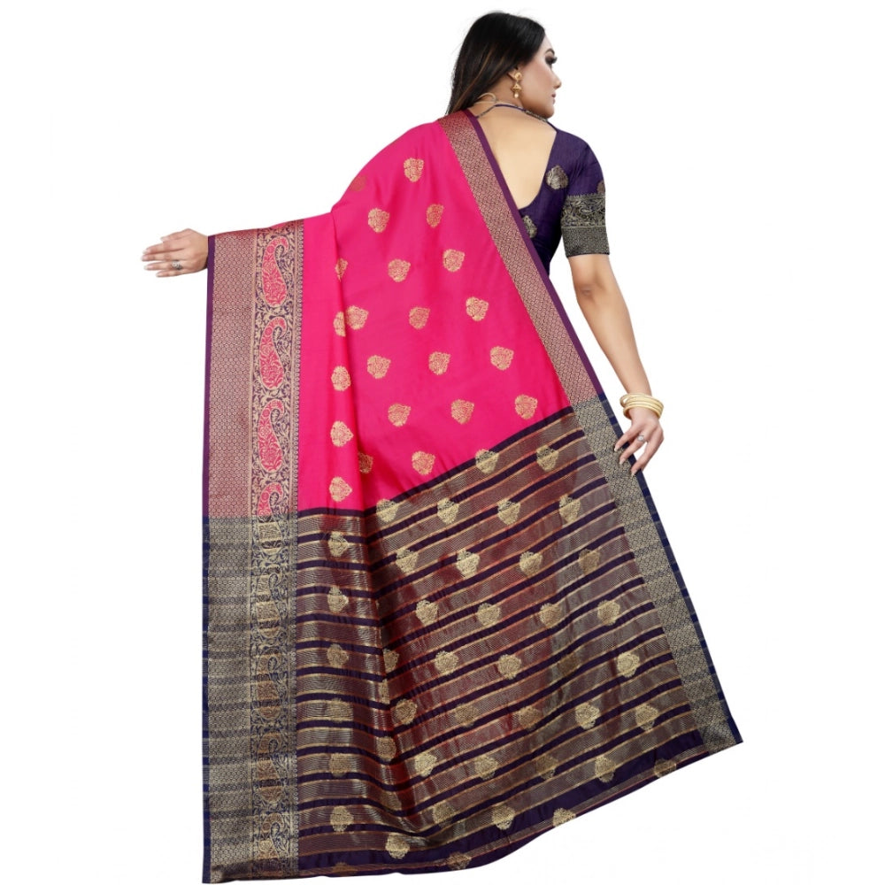 Generic Women's Silk Blend Woven Saree With Unstitched Blouse 5.5Mtr (Purple-Pink) Secondary image