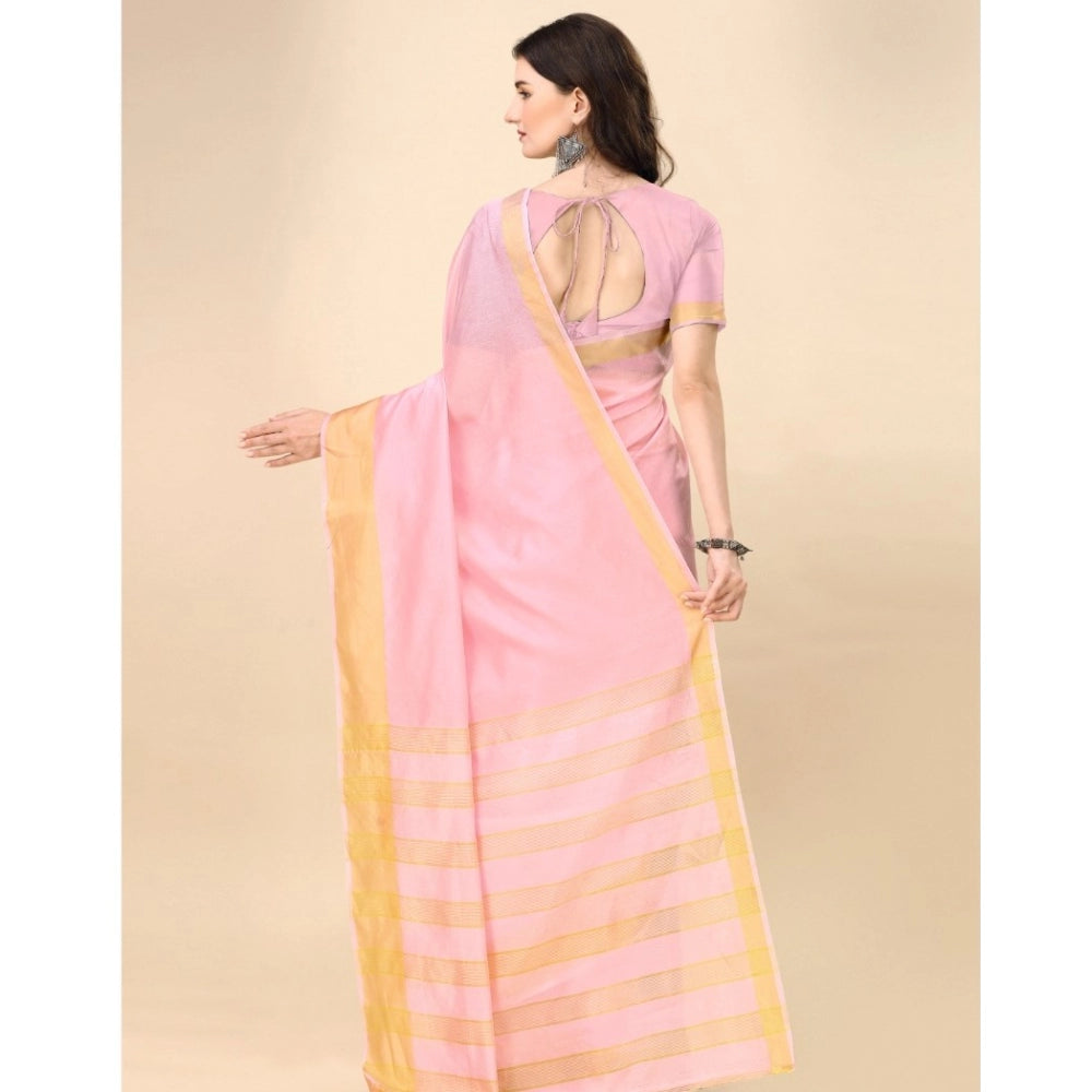 Generic Women's Cotton Silk Striped Saree With Unstitched Blouse 5.5Mtr (Multicolor) Secondary image