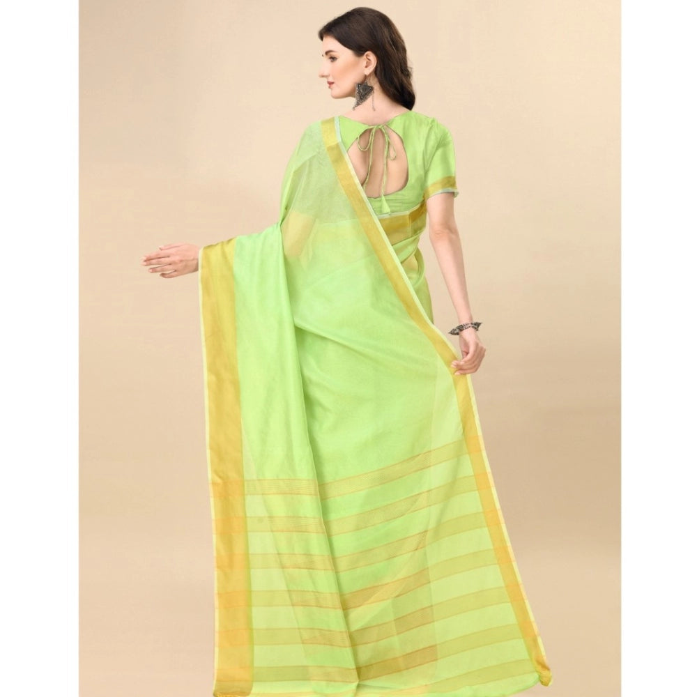 Generic Women's Cotton Silk Striped Saree With Unstitched Blouse 5.5Mtr (Green) Secondary image