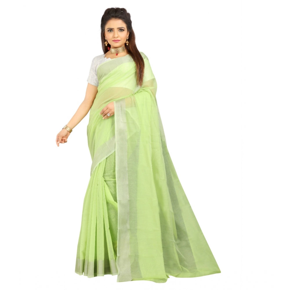 Generic Women's Cotton Silk Self Design Saree With Unstitched Blouse 5.5Mtr (Light Green) Main image