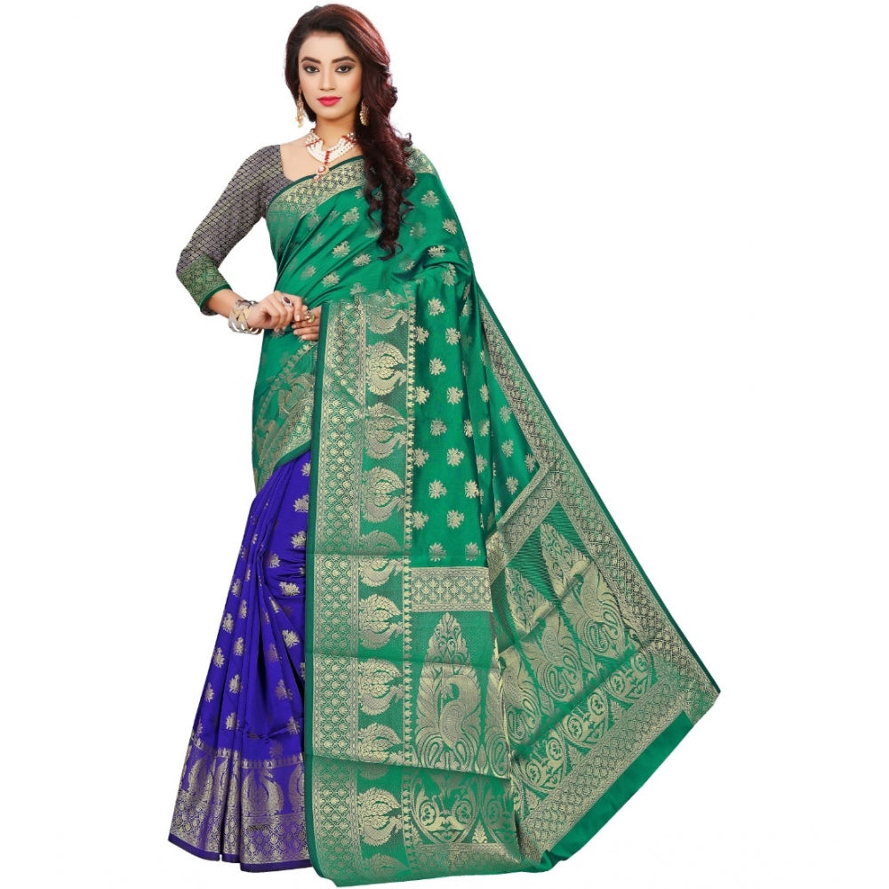 Generic Women's Jacquard Woven Saree With Unstitched Blouse 5.5Mtr (Green) Main image