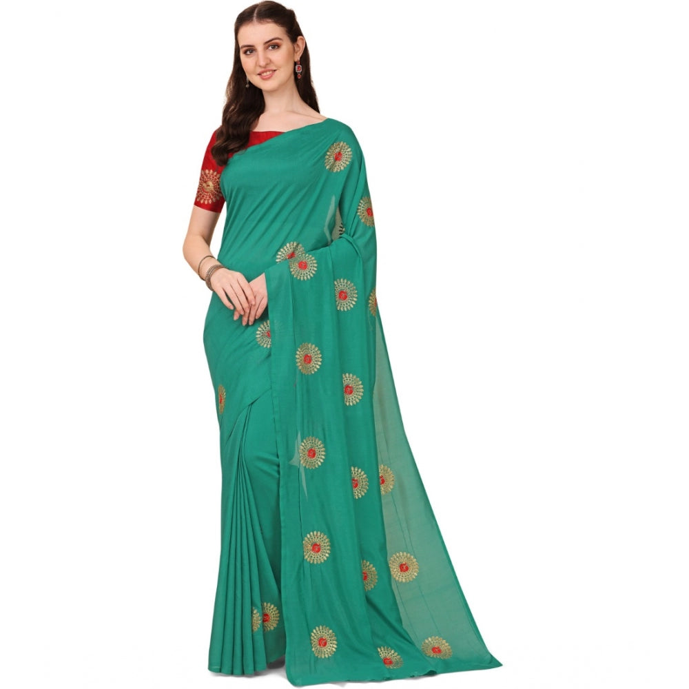 Generic Women's Silk Blend Embroidered Saree With Unstitched Blouse 5.5Mtr (Green) Main image