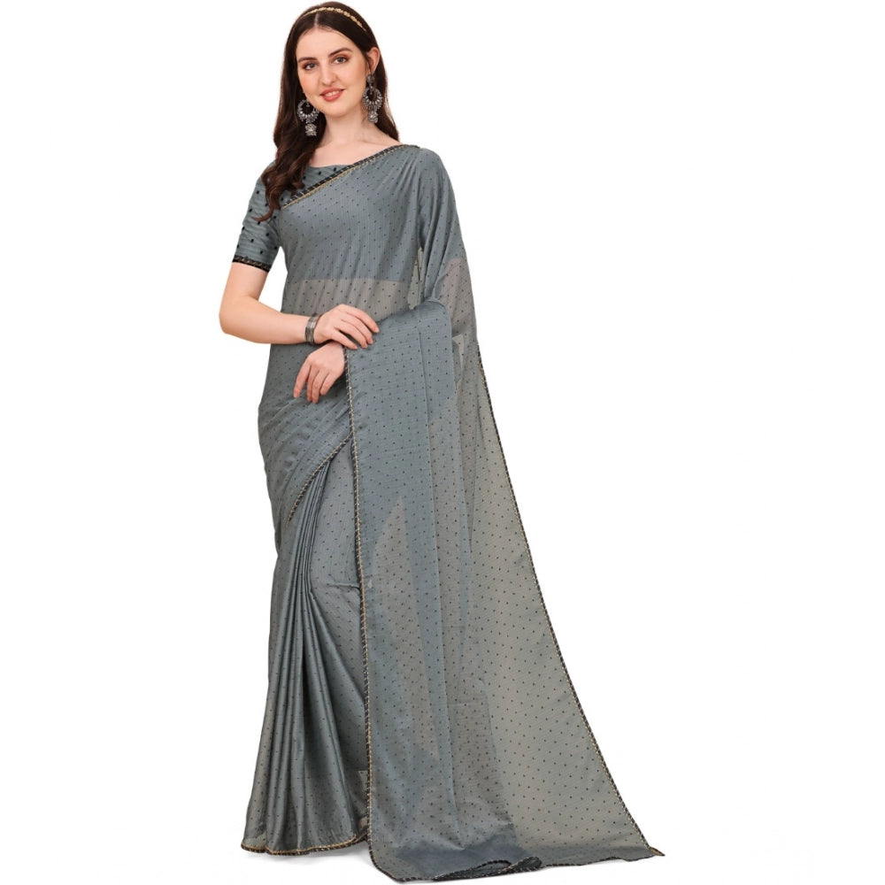 Generic Women's Silk Blend Embellished Saree With Unstitched Blouse 5.5Mtr (Silver) Main image