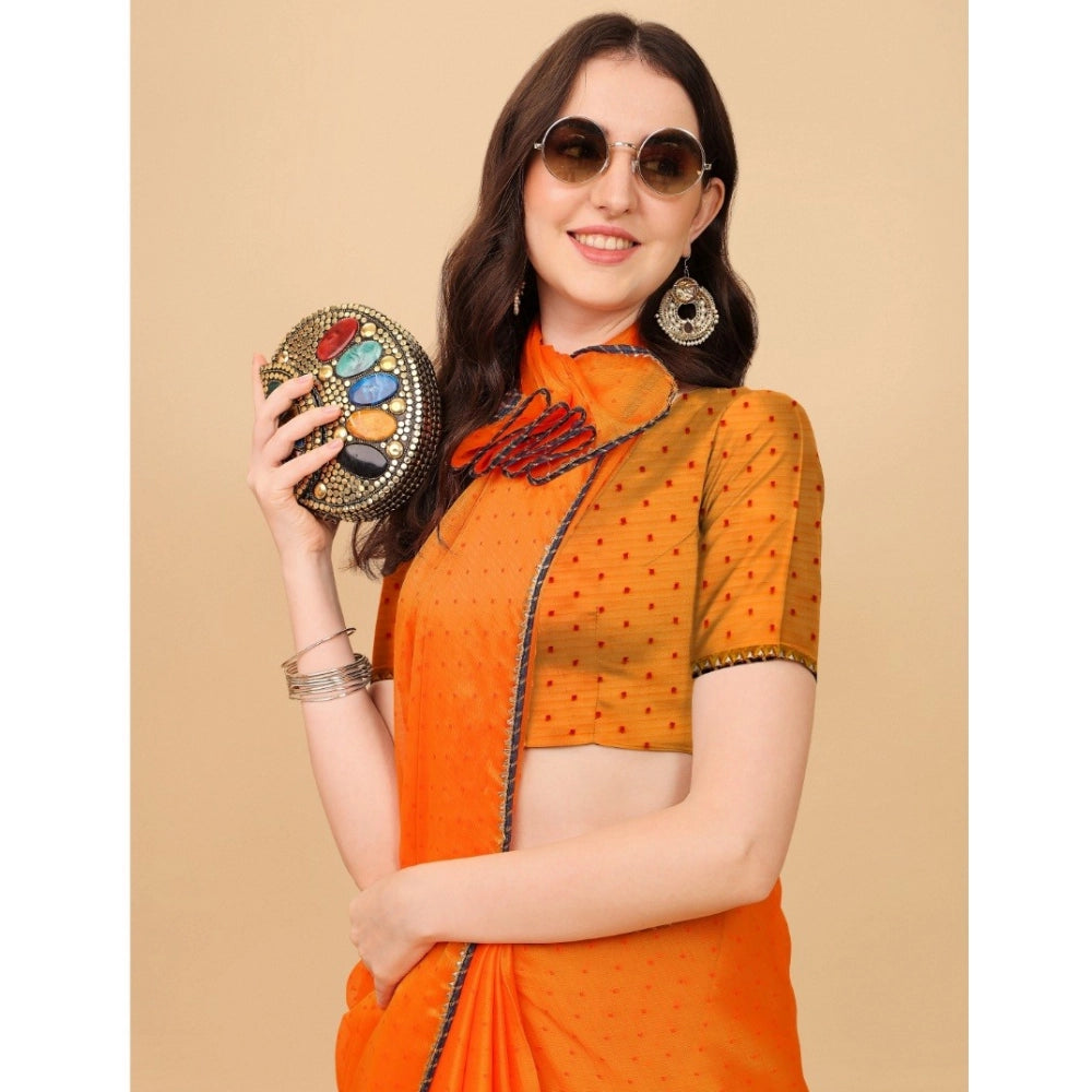 Generic Women's Silk Blend Embellished Saree With Unstitched Blouse 5.5Mtr (Orange) Secondary image