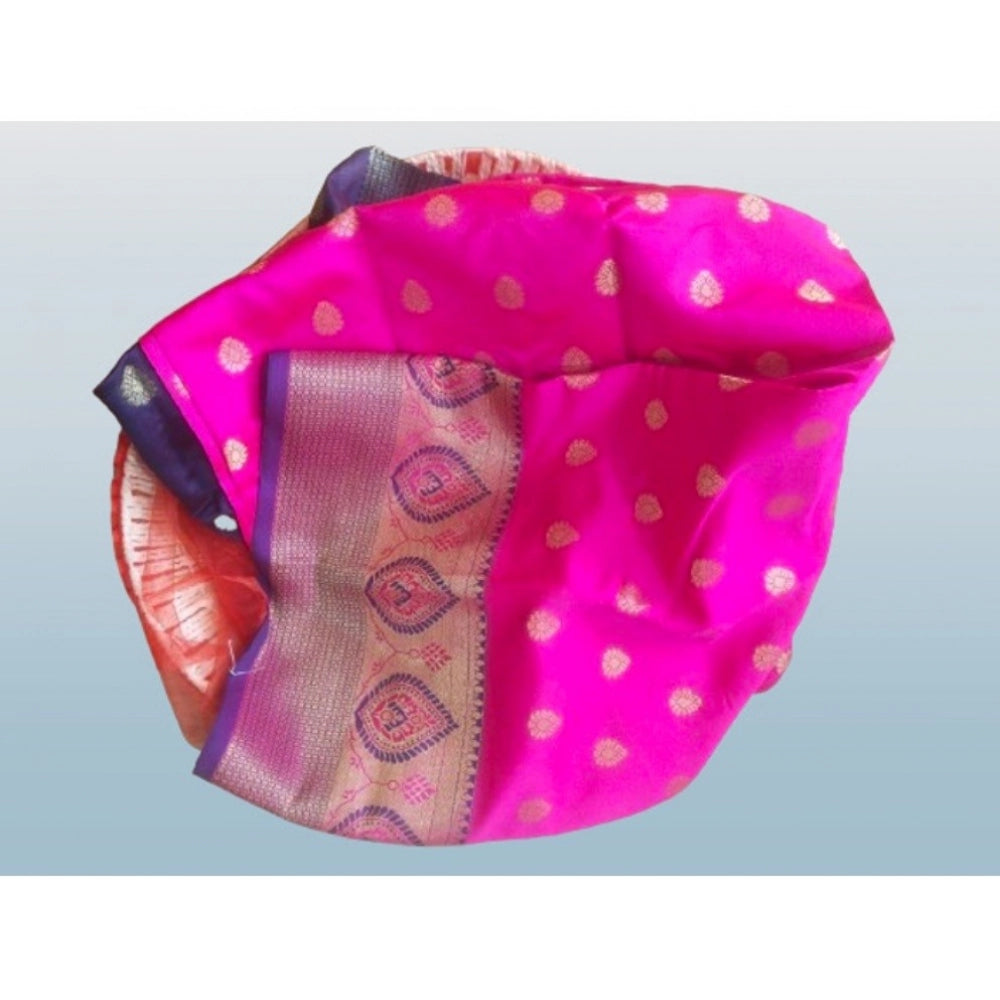 Generic Women's Silk Blend Woven Saree With Unstitched Blouse 5.5Mtr (Pink) Secondary image