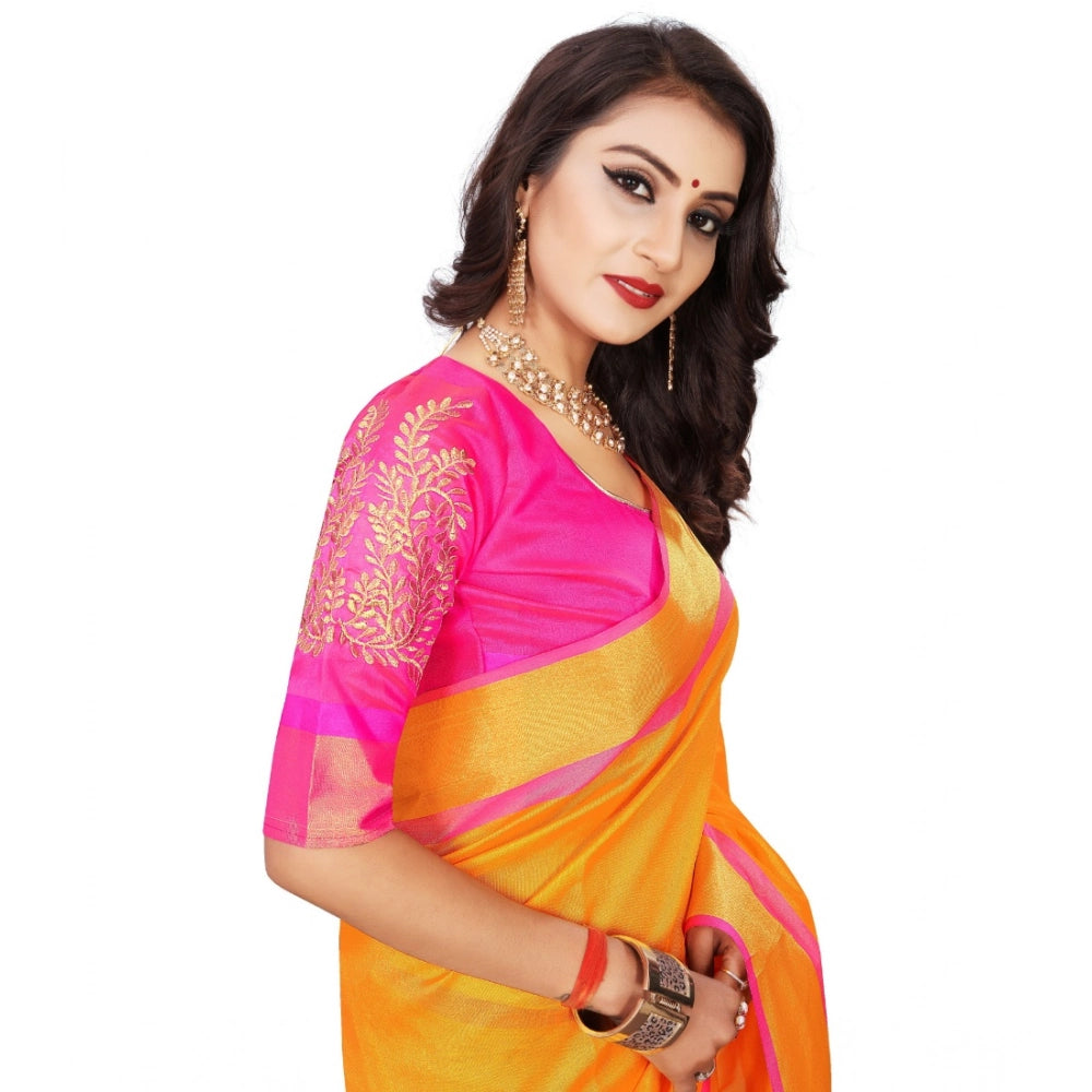 Generic Women's Jacquard Woven Saree With Unstitched Blouse 5.5Mtr (Orange) Secondary image