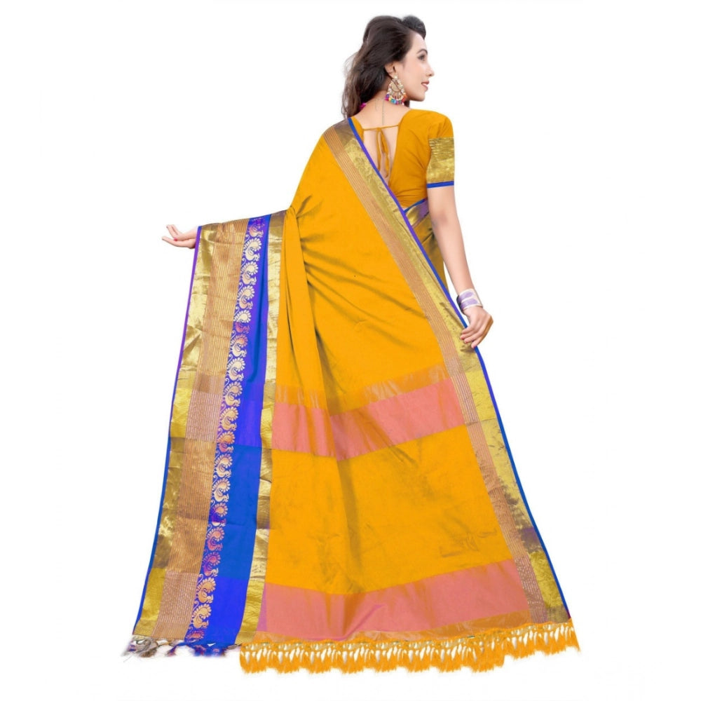 Generic Women's Jacquard Woven Saree With Unstitched Blouse 5.5Mtr (Yellow) Secondary image