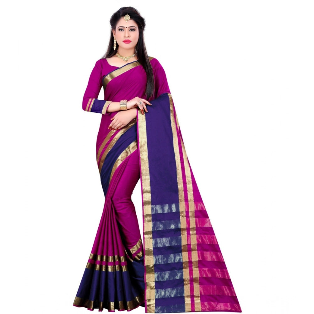 Generic Women's Jacquard Woven Saree With Unstitched Blouse 5.5Mtr (Purple) Main image