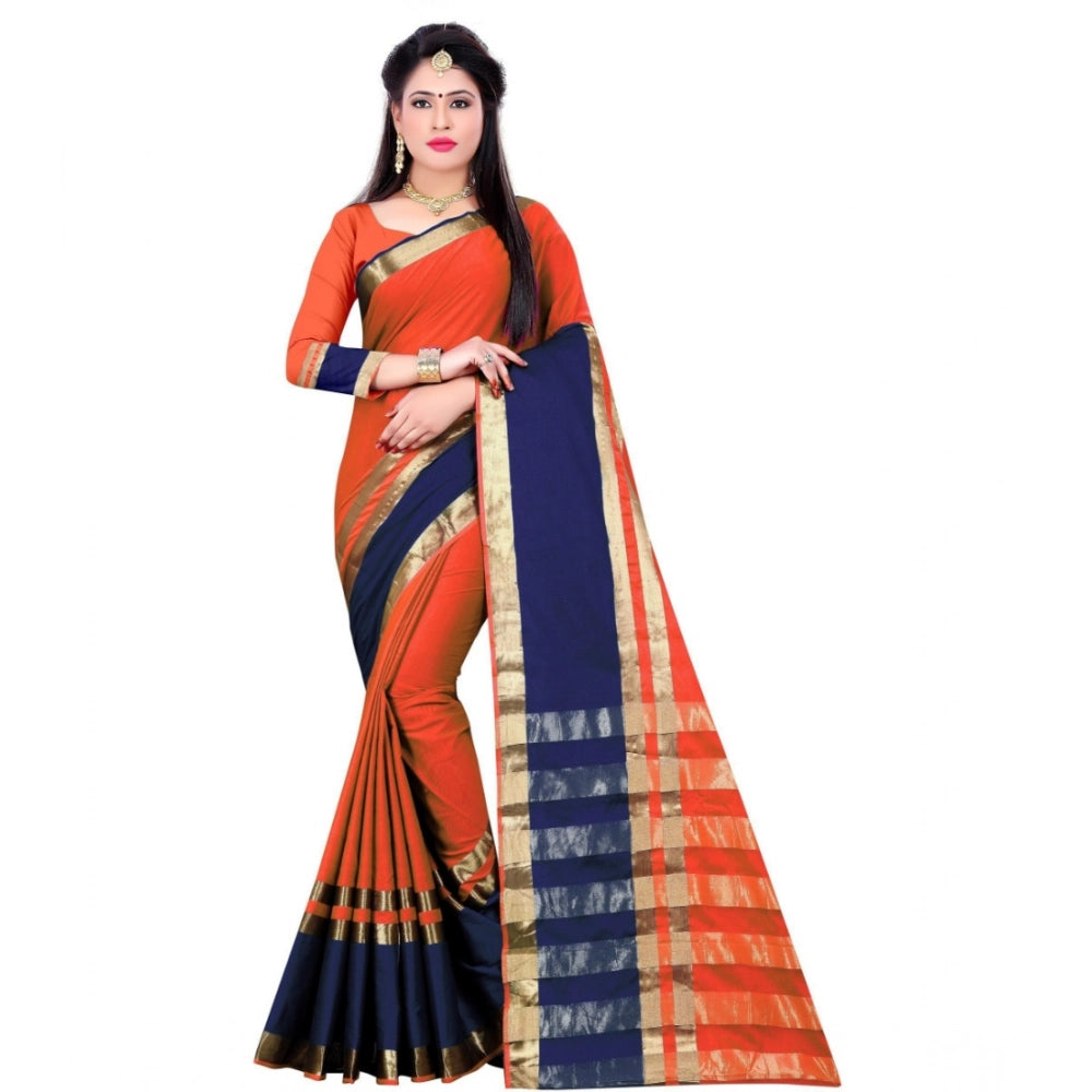 Generic Women's Jacquard Woven Saree With Unstitched Blouse 5.5Mtr (Orange) Main image