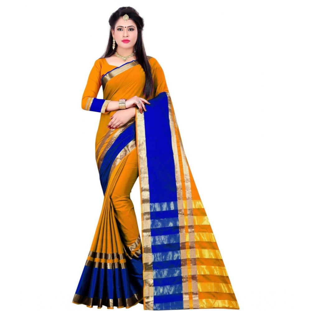 Generic Women's Jacquard Woven Saree With Unstitched Blouse 5.5Mtr (Mustard) Main image
