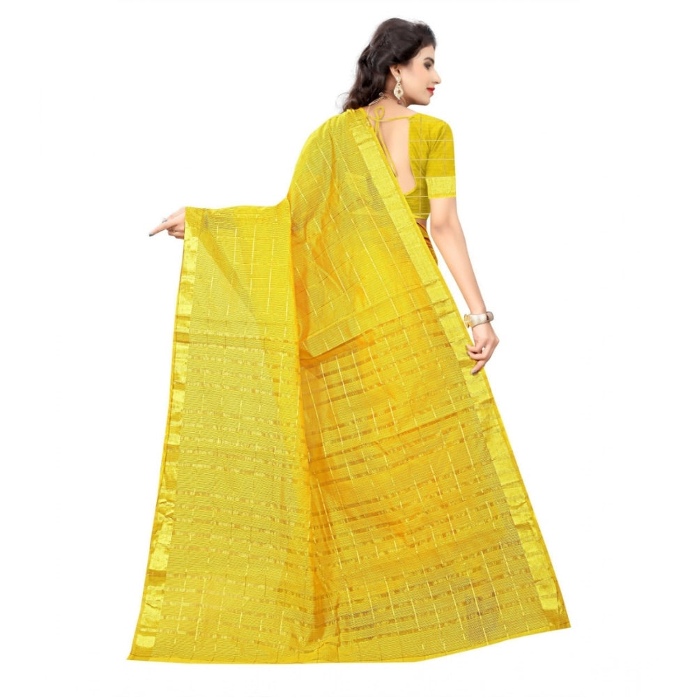 Generic Women's Jacquard Woven Saree With Unstitched Blouse 5.5Mtr (Yellow) Secondary image