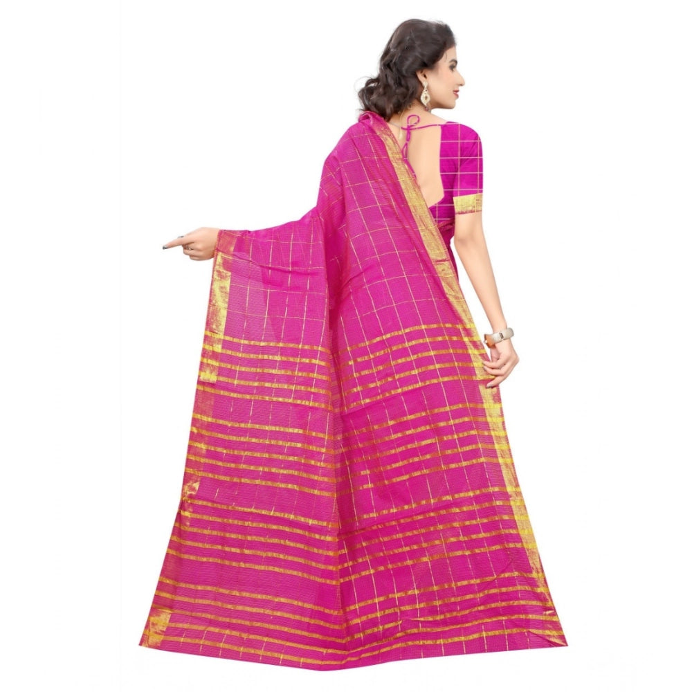 Generic Women's Jacquard Woven Saree With Unstitched Blouse 5.5Mtr (Pink) Secondary image
