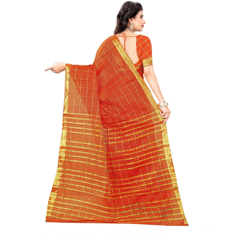 Generic Women's Jacquard Woven Saree With Unstitched Blouse 5.5Mtr (Orange) Secondary image