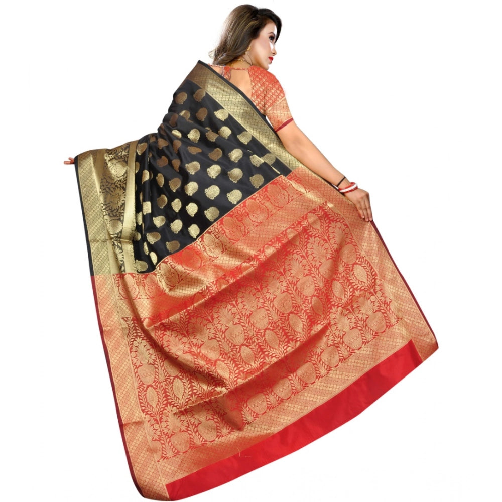 Generic Women's Jacquard Woven Saree With Unstitched Blouse 5.5Mtr (Black) Secondary image