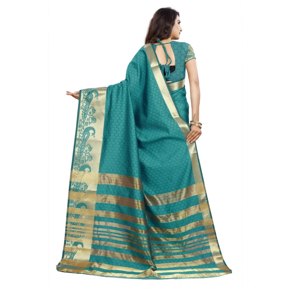 Generic Women's Jacquard Woven Saree With Unstitched Blouse 5.5Mtr (Blue) Secondary image