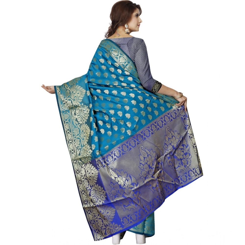 Generic Women's Jacquard Woven Saree With Unstitched Blouse 5.5Mtr (Blue) Secondary image